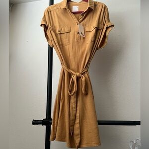 New with tag: Mustard Yellow mini dress (shirt-dress) with coordinating belt.